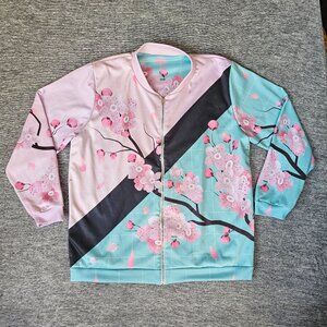 Vapor95 All-Over-Print Floral Cherry Blossoms Bomber Jacket Size 2XL Full Zip